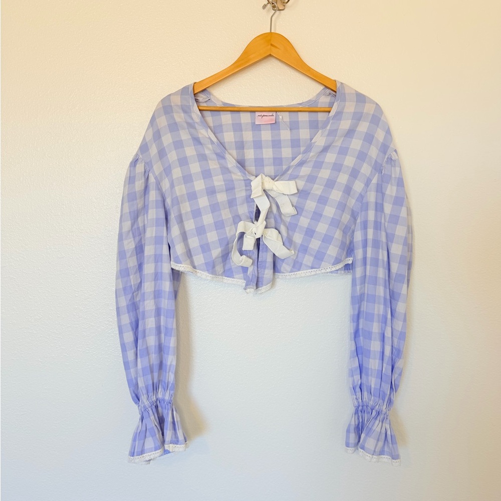 Urban Outfitters Lavender Gingham Blouse with White Ties